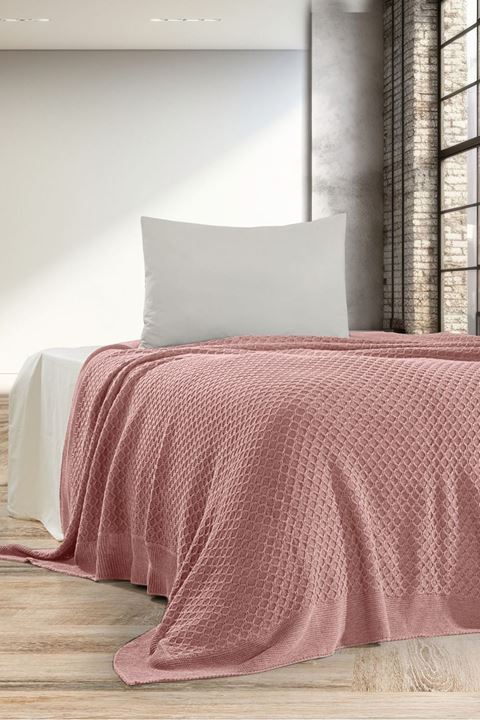 SİMON  Triko Yatak Örtüsü TEK KİŞİLİK 180 x 230 (PUDRA) -